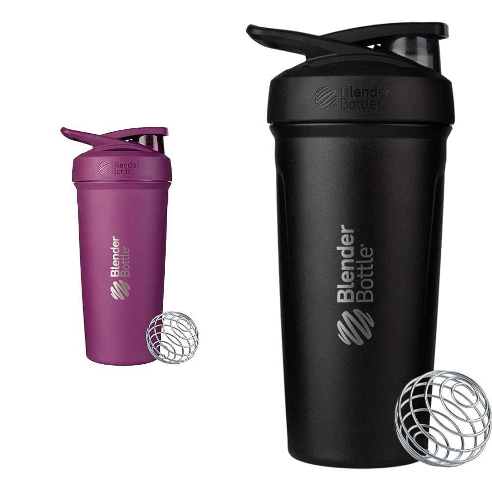BlenderBottle 24Ounceのステンレス鋼のシェーカーはワイヤー ウィスク、プラムおよび黒とすくいます