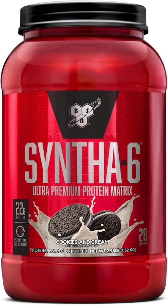 BSN SYNTHA-6 Whey Protein Powder, Micellar Casein, Milk Protein Isolate Powder, Cookies and Cream, 28 Servings (Package May Vary)