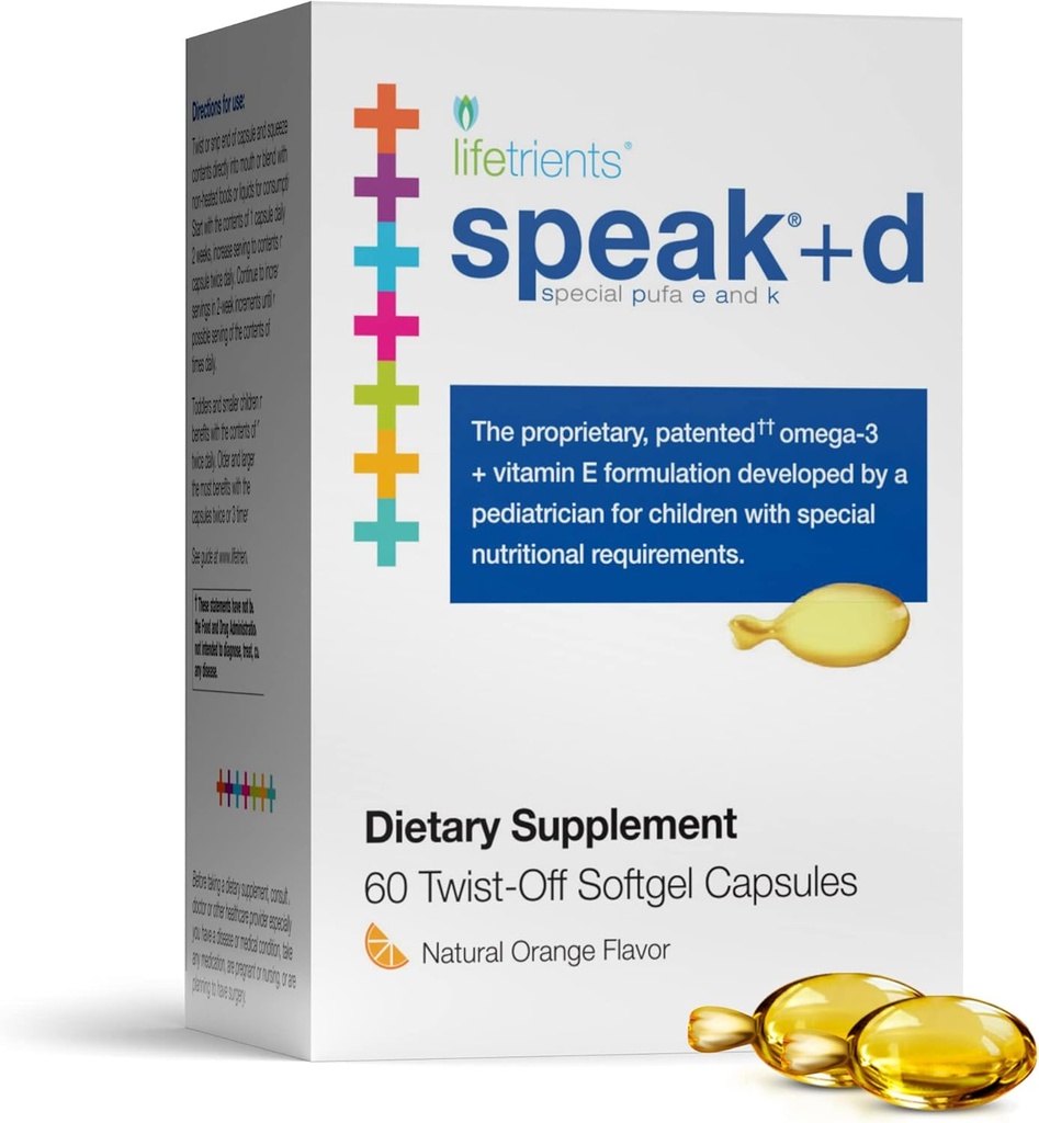 ライフトリエントSpeak + DのツイストオフSoftgels - ナチュラルオレンジ - 60 Softgels - 小児専門栄養要件で子供をサポートするために処方 - Omega-3、ビタミンEの&D3で強化