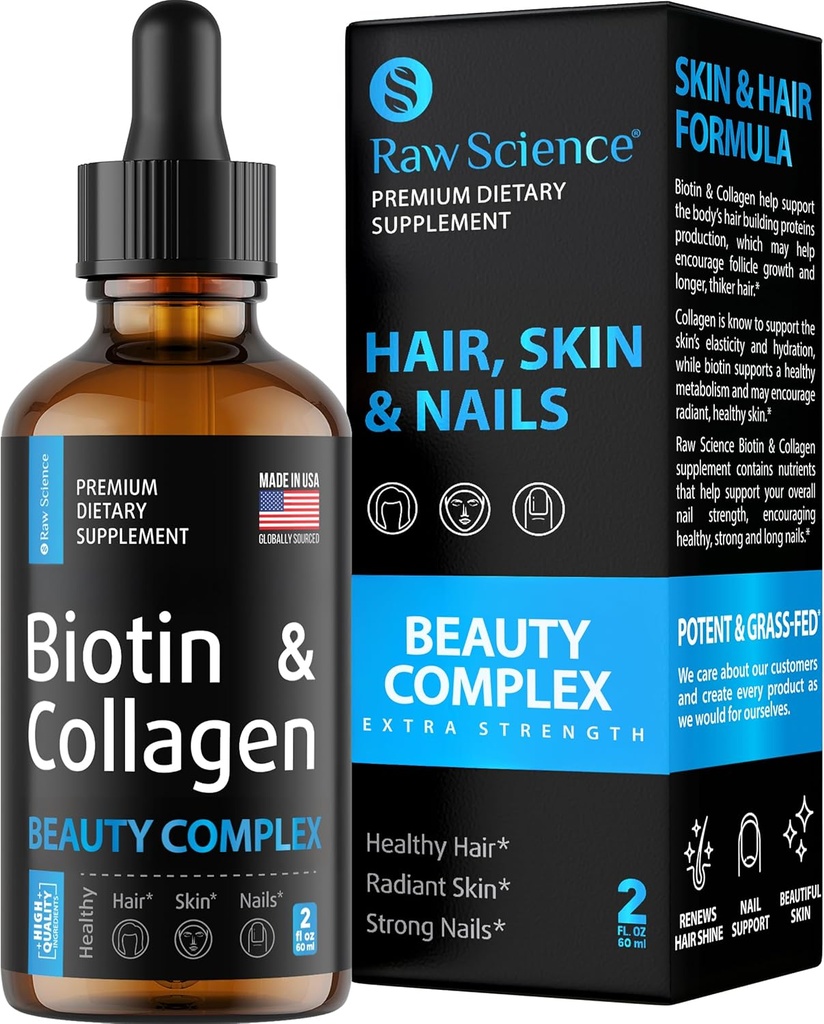 毛の成長のための液体のコラーゲン及びビオチンの補足-Biotin 10000mcgのコラーゲンのペプチッド20000mcgの低下-女性及び人の毛損失のための毛のビタミン、皮および釘の増強物-米国で、成っている2つのfloz