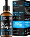 毛の成長のための液体のコラーゲン及びビオチンの補足-Biotin 10000mcgのコラーゲンのペプチッド20000mcgの低下-女性及び人の毛損失のための毛のビタミン、皮および釘の増強物-米国で、成っている2つのfloz
