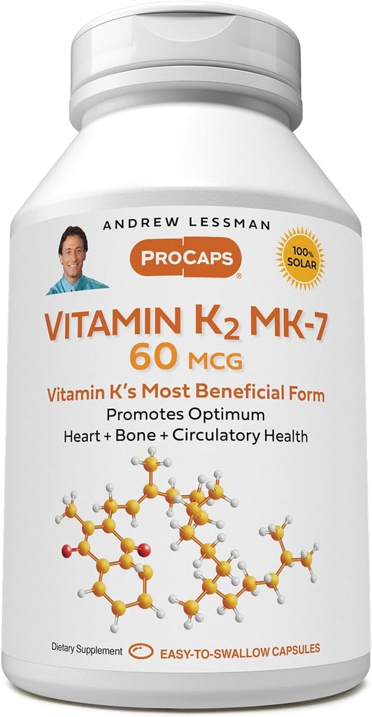 ANDREW LESSMANビタミンK2 MK7 60 mcg 60 Softgels - 健康なカルシウム利用のために不可欠で、最適の骨格、心および動脈の健康を促進します。 添加物無し。 ソフトジェルを飲みやすく