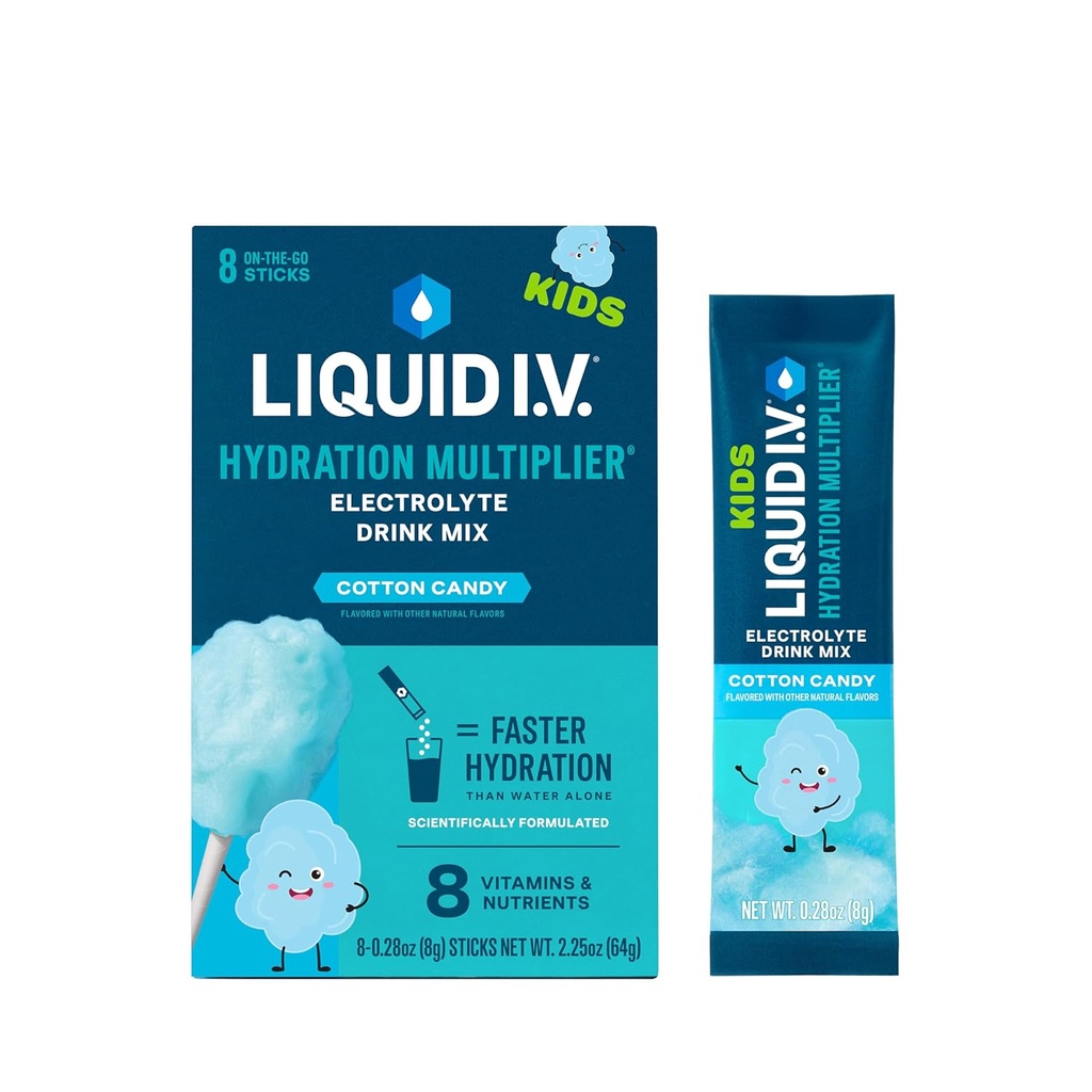 Liquid I.V.® Hydration Multiplier® +Kids - Cotton Candy | Electrolyte Powder Drink Mix | 2 Pack (16 Servings)