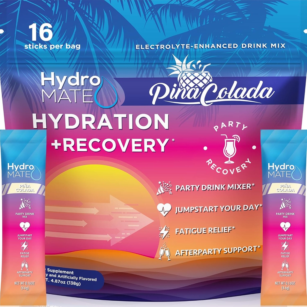 HydroMATE 電解液 パウダー パケット パイナップル ハイドレーション アクセラレータ 低糖分 回復熱帯ピニャコラーダ 16 棒