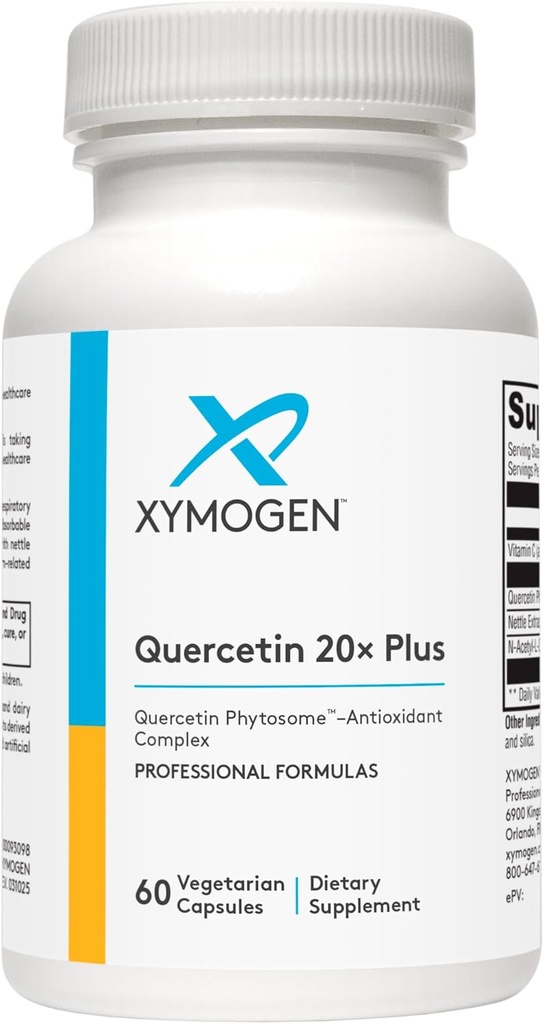 XYMOGEN Quercetin 20× Plus - Quercetin Supplements - Daily Complex with Vitamin C, N-Acetyl-L-Cysteine & Nettles - Formulated for Respiratory Support - Vegan & Gluten-Free (60 Capsules)