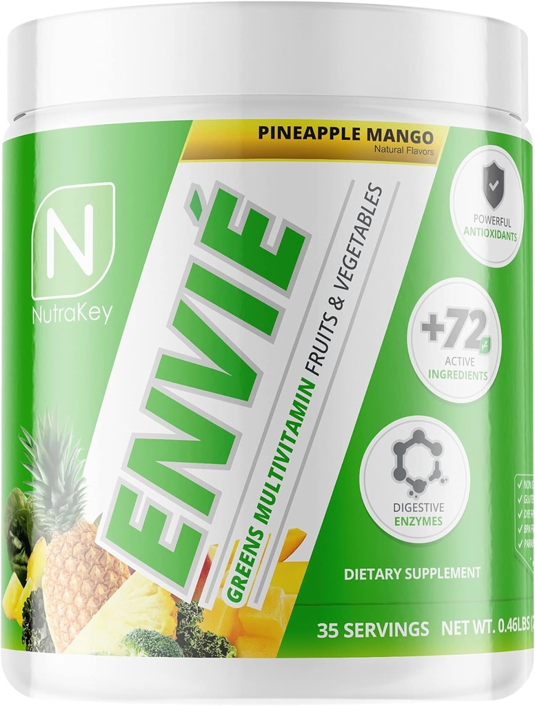 NutraKey Envie Multivitamin Powder, Keto MultiVitamin for Men and Women, Fruits, Greens, Antioxidants, Digestive Enzymes, Amino Acids, Vitamin B Organic Powder (Pineapple, 210g)