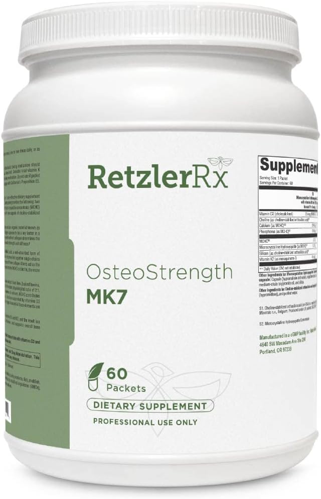 RetzlerRx® OsteoStrength MK-7 - 高度な骨の健康サプリメント - 60パケット - MCHC(Ossopan 1100TM)、ビタミンD3、ビタミンK2、ch-OSA® - 骨密度と強度をサポート
