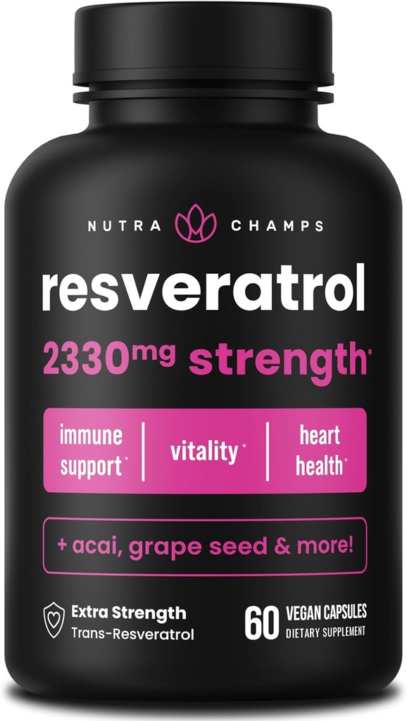 NutraChamps Resveratrolの補足、健康な老化のための余分強さの方式、免疫サポート、トランスレスベラトロール、緑の茶葉、Acaiの果実及びブドウの種のエキスが付いている60のビーガン カプセル