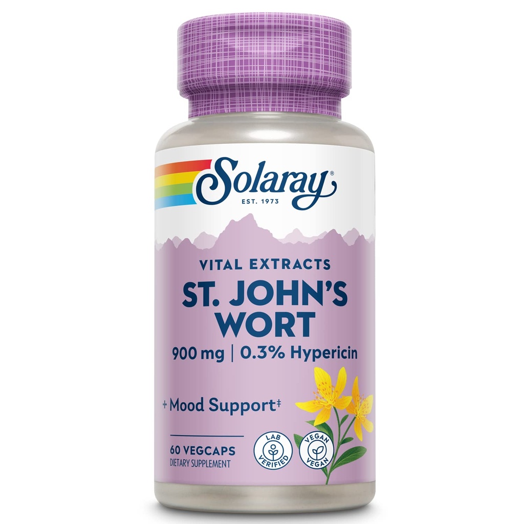 SOLARAY St. Johns Wort Aerial Extract 450mg 2日毎日 | 気分と脳の健康サポート | 0.3% Hypericin | 60ct, 30 Serv.