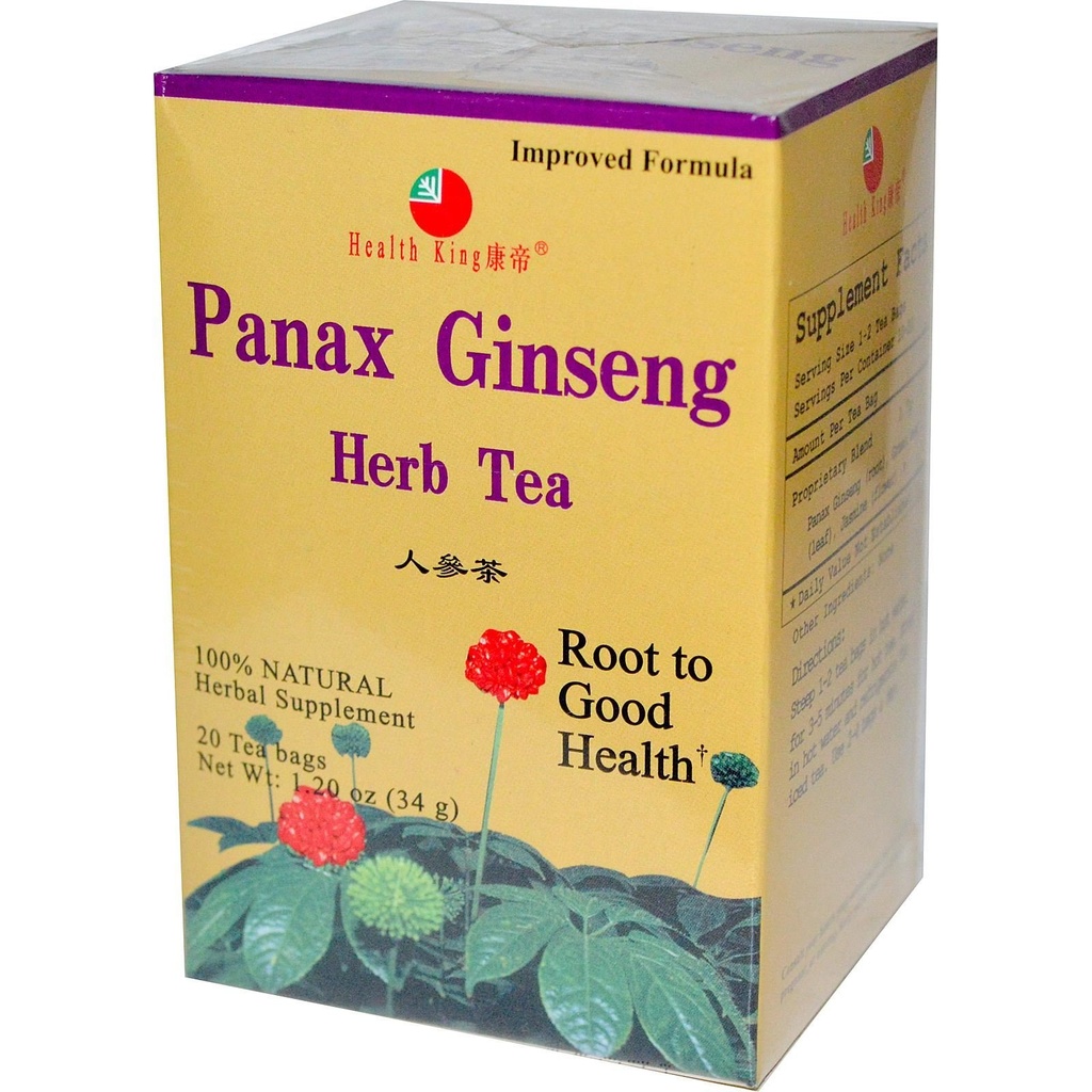 健康王Panax Ginsengハーブティー、ティーバッグ、20カウントボックス