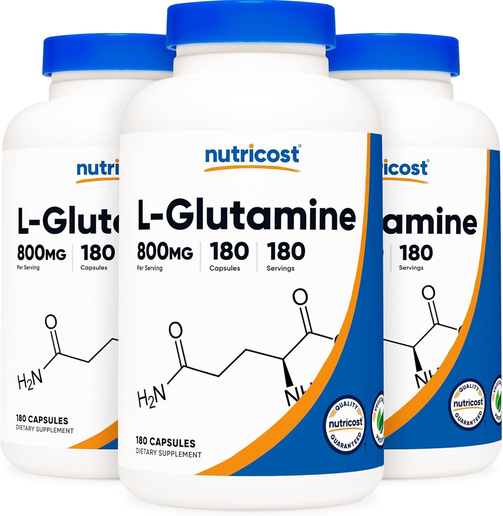 Nutricost Lグルタミン 800mg、180カプセル(3本のびん)