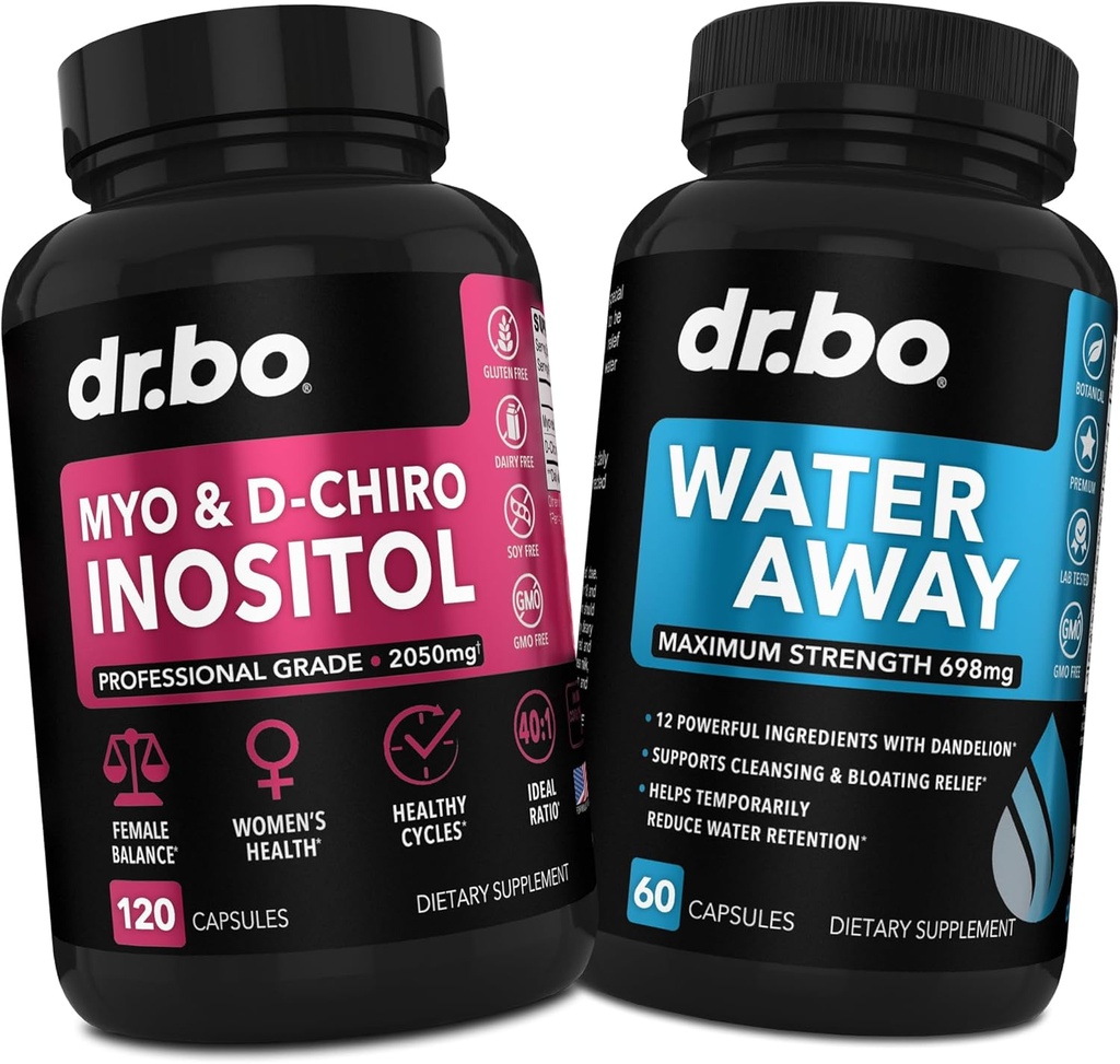 Myo-Inositol & D-Chiro Inositol & Water Away Pills - Gut Health & Leg Swellingのための水保持ダイアレーズ - 月経サイクルと女性の健康をサポートするための女性のためのサプリメント