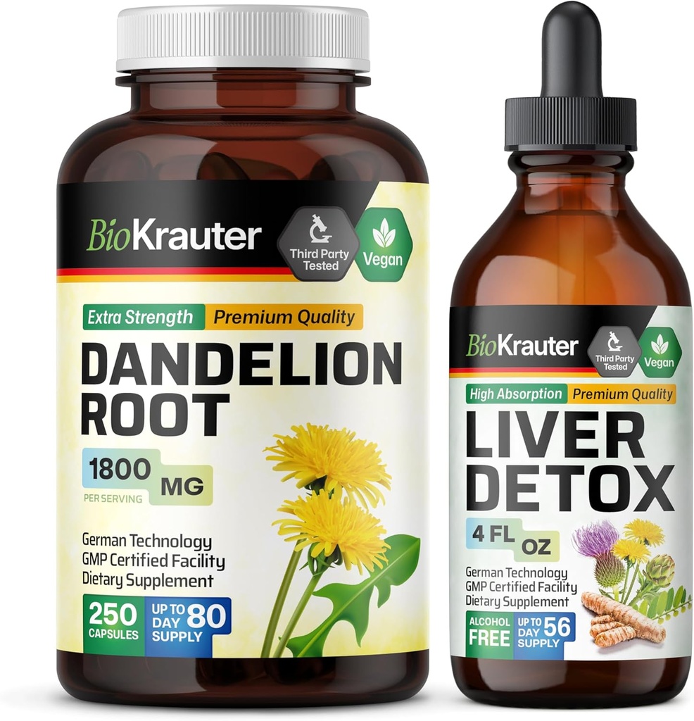 BIO KRAUTER Dandelion Root 250 カプセル & 肝臓サポート チンチャー 4 Fl. Oz.