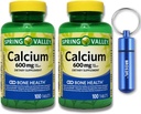 カルシウム骨の健康の食事療法の補足のタブレット、600のmg、100の計算(2-Pack)はBROS2FL Keychainの防水携帯用金属の丸薬箱(2項目)と束ねます