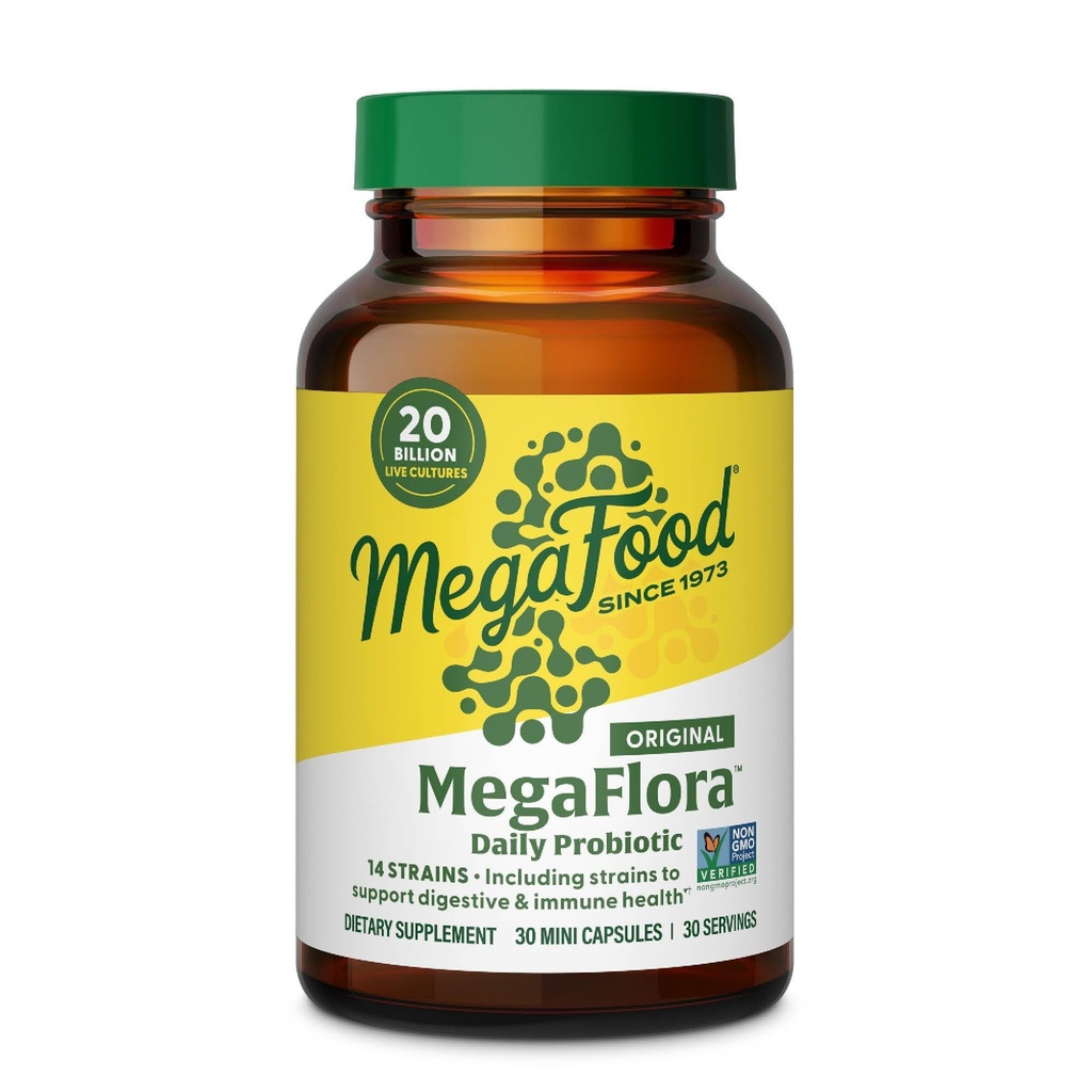 MegaFood MegaFlora Probiotics - 女性消化の健康のためのプロバイオティクス - 免疫サポートサプリメント - 20 Billion CFU - 14 ス トレイン - 非GMO - ベジタリアン - 30 ミニカプセル(30サービング)