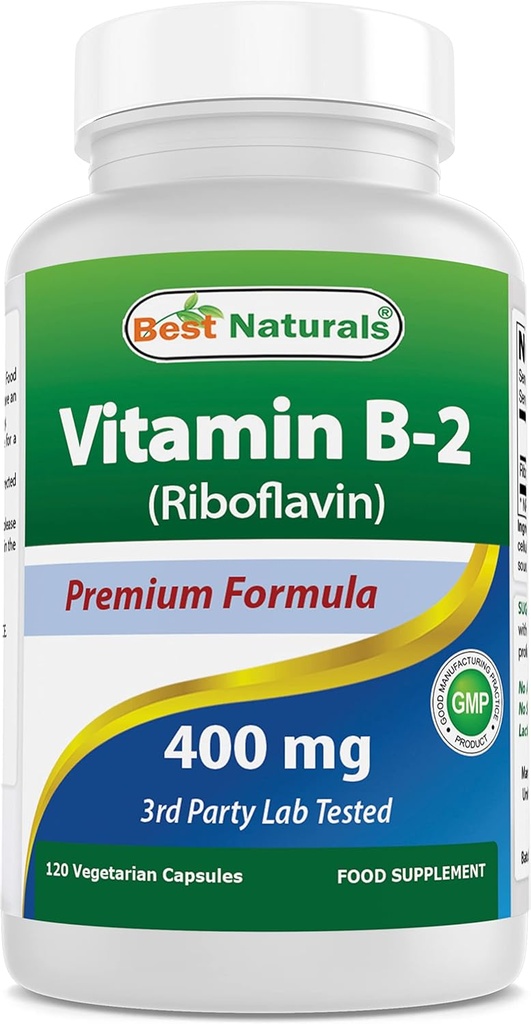 ベストナチュラルビタミンB2(リボフラビン)400mg - 片頭痛の救済 - Veggieカプセル - Conezyme Precursor - 120カウント