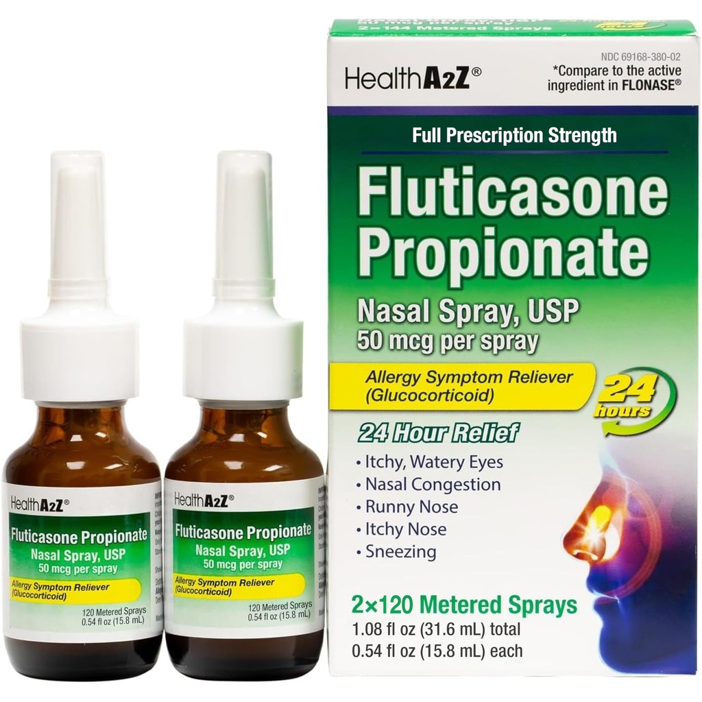 HealthA2Z® Fluticasone のプロピオン酸塩の鼻のスプレー | アレルギーの救助のスプレー | Runny Nose | 鼻の混雑 | くしゃみ | かゆみの目 | 24 時間アレルギーの救助 | (2 パック)