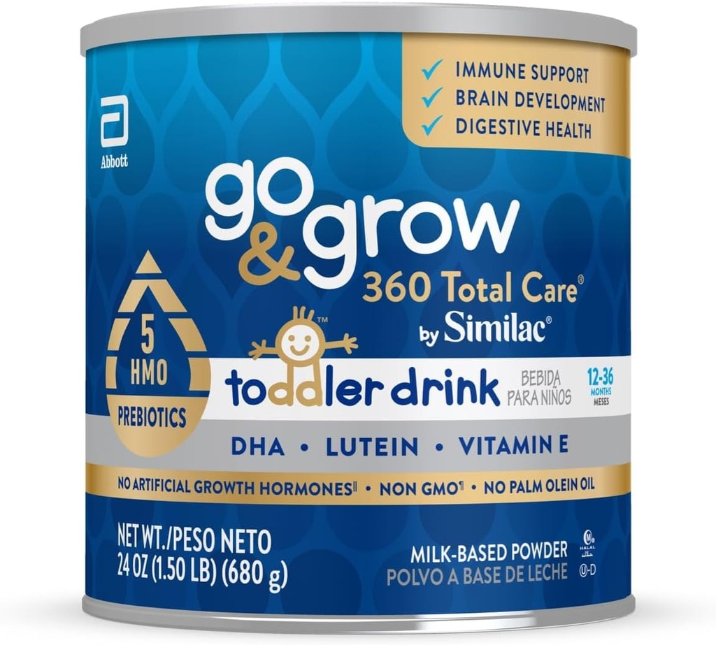 Go & Grow 360 Total Care by Similac Toddler Nutritional Drink, Has 5 HMOs, Powder, 24-oz Can