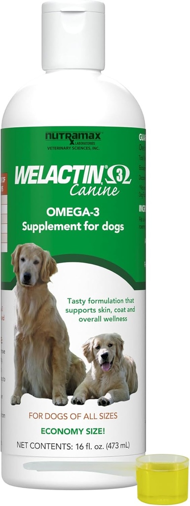 Nutramax Welactin Omega 犬、皮膚およびコートの健康の補足、プラスの接合箇所、免疫、腎臓および頭脳サポート、すべてのサイズの犬、16 Ounce 液体(3 Pk)のための優れたオメガ 3 脂肪酸