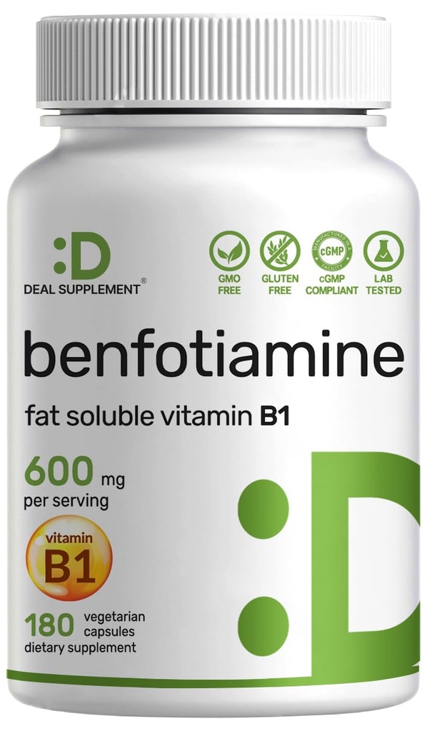 サービングあたりBenfotiamine 600mg、180ベジギーカプセル(キャップあたり300mg) - 脂肪溶性ビタミンB1チアミンサプリメント - 3rdパーティテスト、ビーガン、非GMO、グルテンフリー