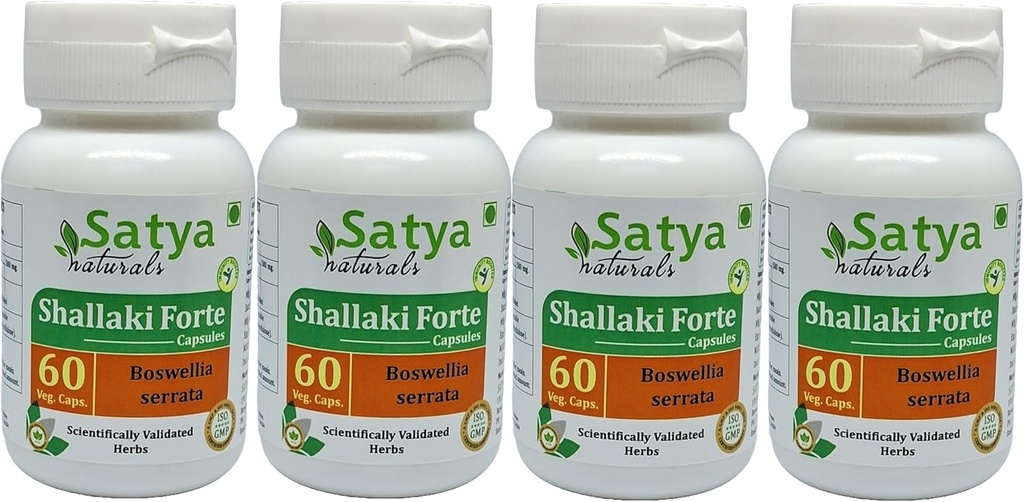 Shallaki Forte カプセル 500 mg. 60 Veg. カプセル | Shallaki (Boswellia Serrata) エキスカプセル for Men and Women | Ayurvedic Herbal Supplement/Remedies | 10:1 Forte(60カプセル4本)