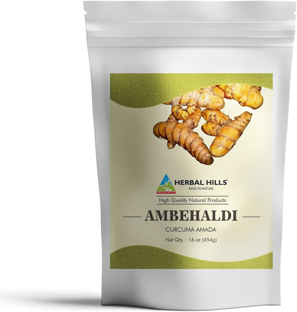 HERBAL HILLS Ambehaldiの粉のタービンの粉/Amba Haldi/Curcuma Amada/Curcuma Longa/Turmeric Curcumin   16 Oz (454 GMS)