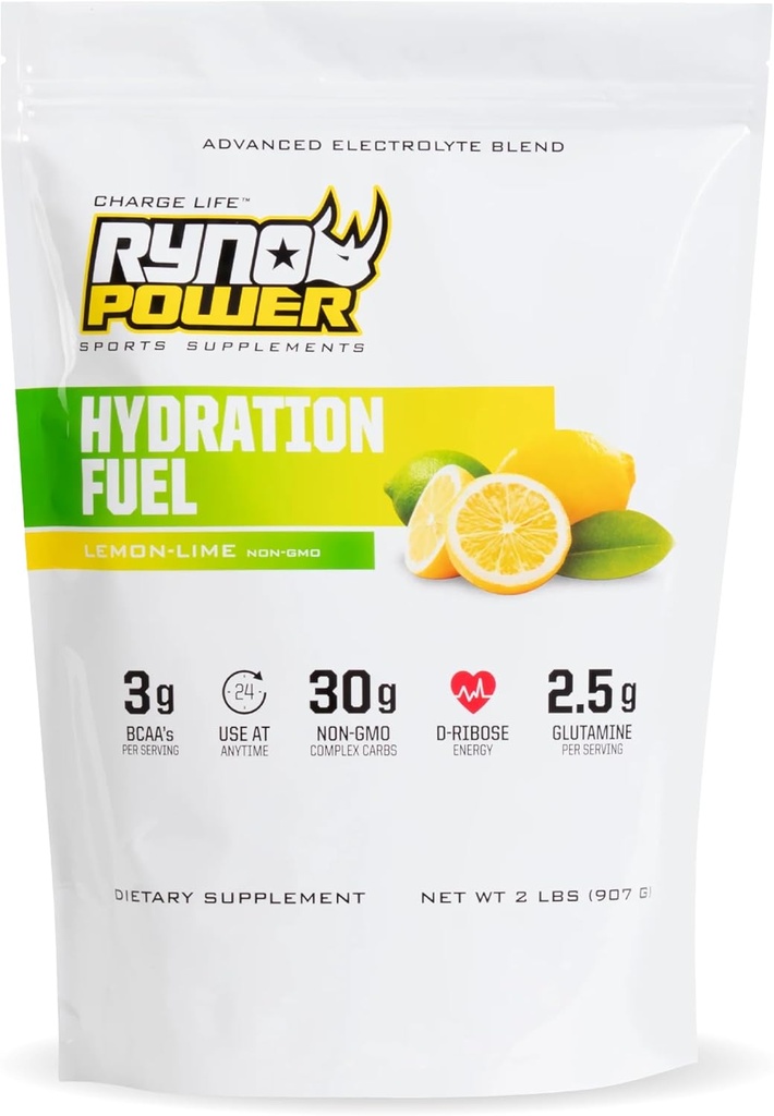 Ryno の電力の水和の燃料の電解物の飲み物の組合せ 2lb (20 のサービング) 'レモン ライム' - 高度の電解物の方式 + BCAA's - グルテンフリーグルテン - 持続的なエネルギーおよび筋肉回復