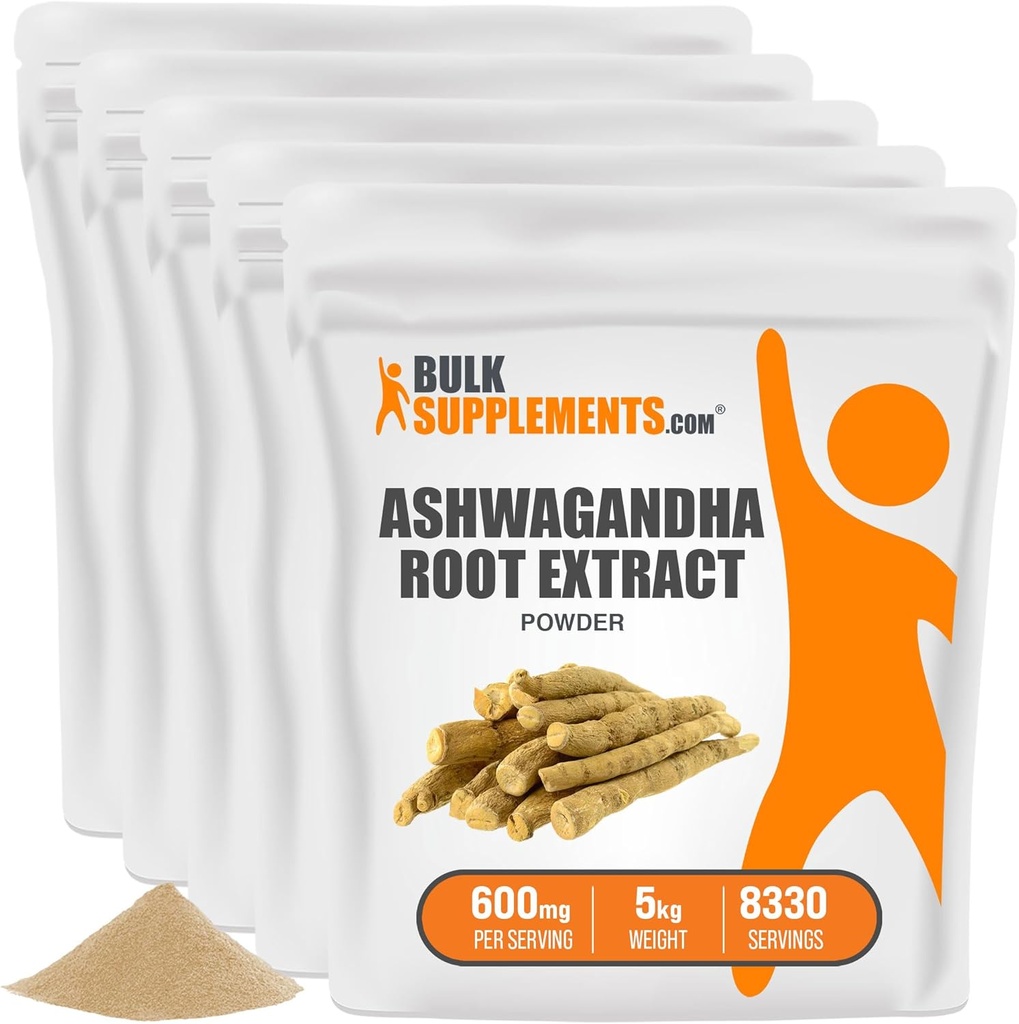 BulkSupplements.com Ashwagandhaの根のエキスの粉-Ashwagandhaの補足、Ashwagandhaの粉-Ashwagandhaの根からの-ビーガン及びグルテンフリー、サービングごとの600mg、5kg (11のlbs) (5のパック)