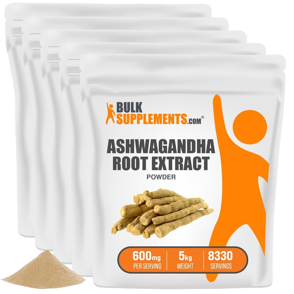 BulkSupplements.com Ashwagandhaの根のエキスの粉-Ashwagandhaの補足、Ashwagandhaの粉-Ashwagandhaの根からの-ビーガン及びグルテンフリー、サービングごとの600mg、5kg (11のlbs) (5のパック)