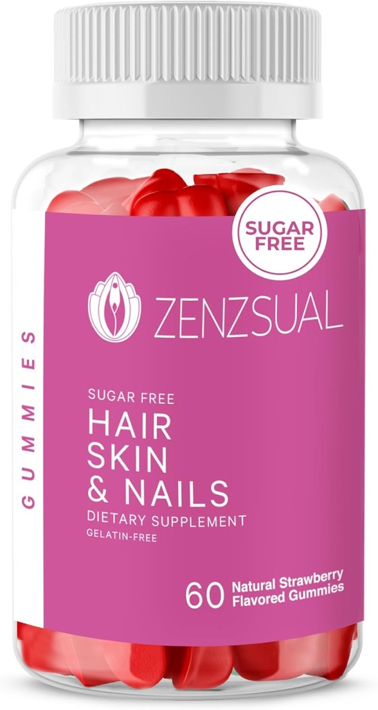 ZENZSUAL Hair, 皮膚と爪のグミ – ビオチンとマルチビタミンC, B12と亜鉛 – ビーガンサプリメントと砂糖無料 (60 グミ)