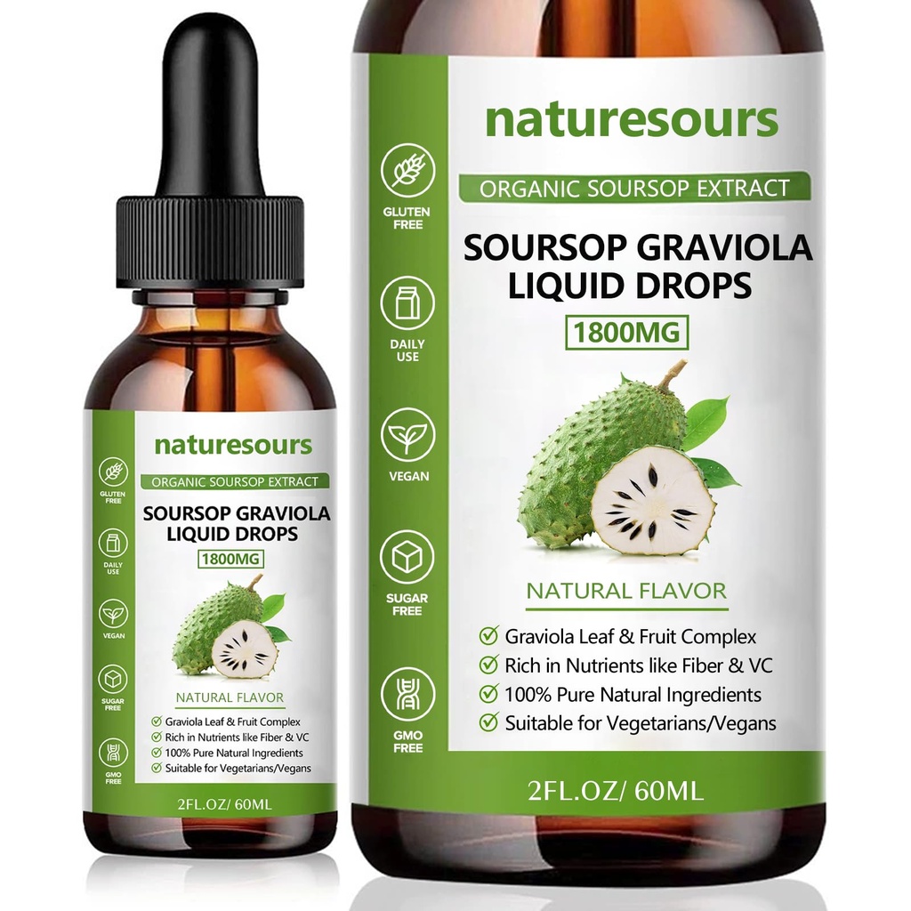 Naturesoursours 100%の純粋で有機サワーソップのエキス、サワーソップのグラビオラの液体は1800MG、有機性純粋なサワーソップの葉およびフルーツのエキス、砂糖/グルテンフリー、2 FL.OZ (1)