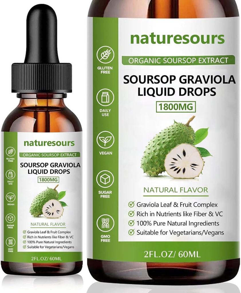 Naturesoursours 100%の純粋で有機サワーソップのエキス、サワーソップのグラビオラの液体は1800MG、有機性純粋なサワーソップの葉およびフルーツのエキス、砂糖/グルテンフリー、2 FL.OZ (1)