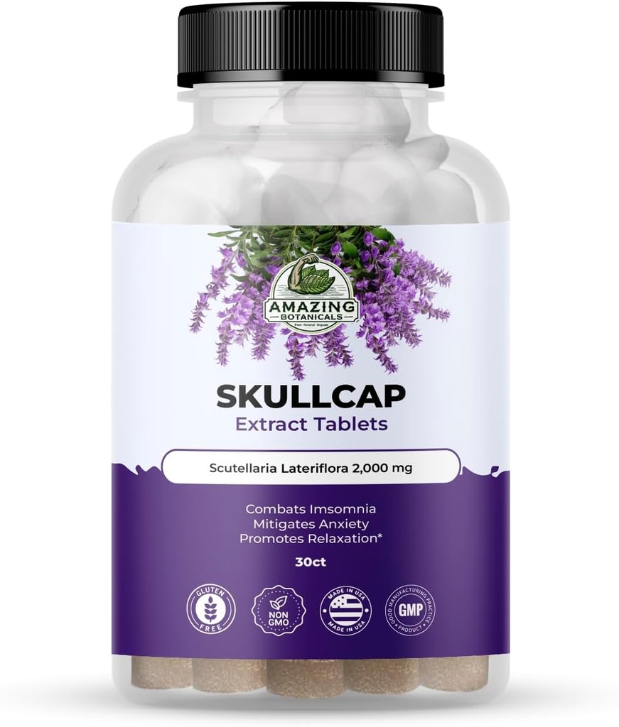驚くべき植物のSkullcap 10Xのエキスのタブレット2,000のmg -弛緩およびウェルネスのための高い効力の草の補足- 30のタブレット