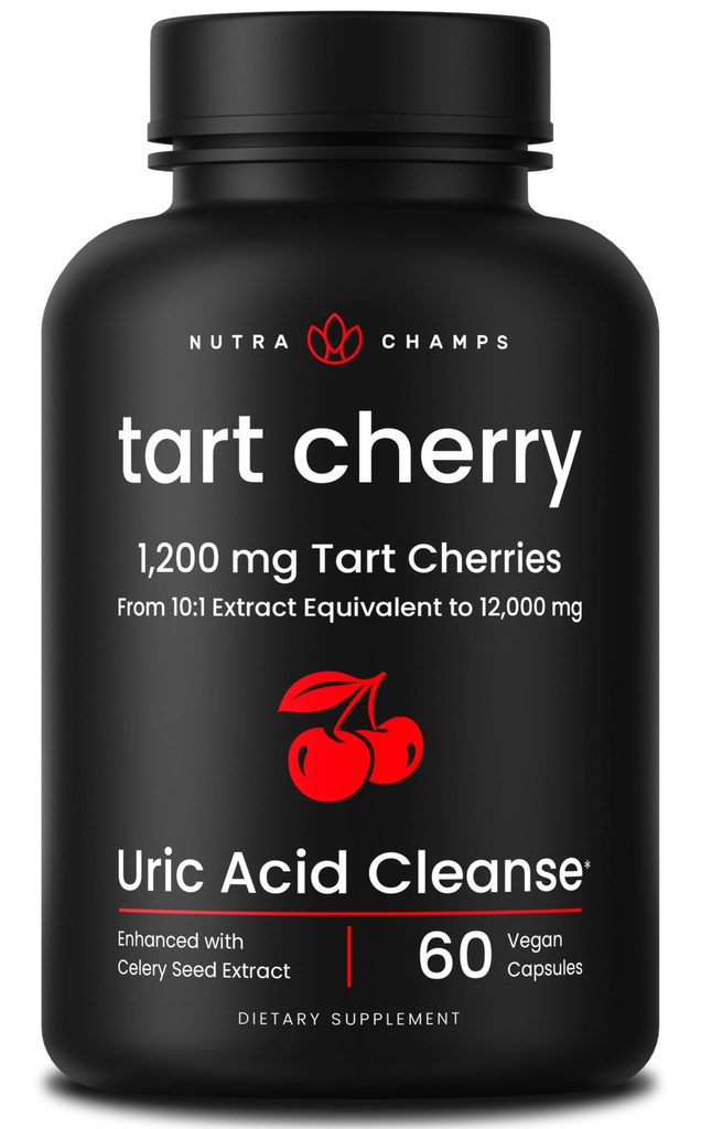 有機タルトチェリーエキスカプセル12,000mg - モンモーレンタルタルタルタル酸チェリー濃縮物、チェリーシード&ビルベリー - 尿酸クレンジング&ジョイントサポート - ビーガンカプセル