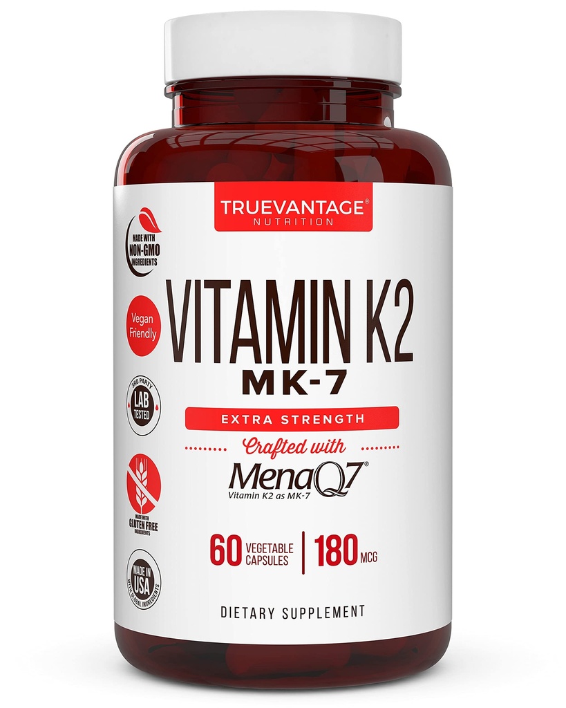 ビタミンk2 MK-7サプリメント180mcg -ビタミンK2は、動脈から心臓血管吸収のための骨と心臓の健康をサポート- 60 簡単にMenaQ7 K2 MK7の野菜キャップを節約する