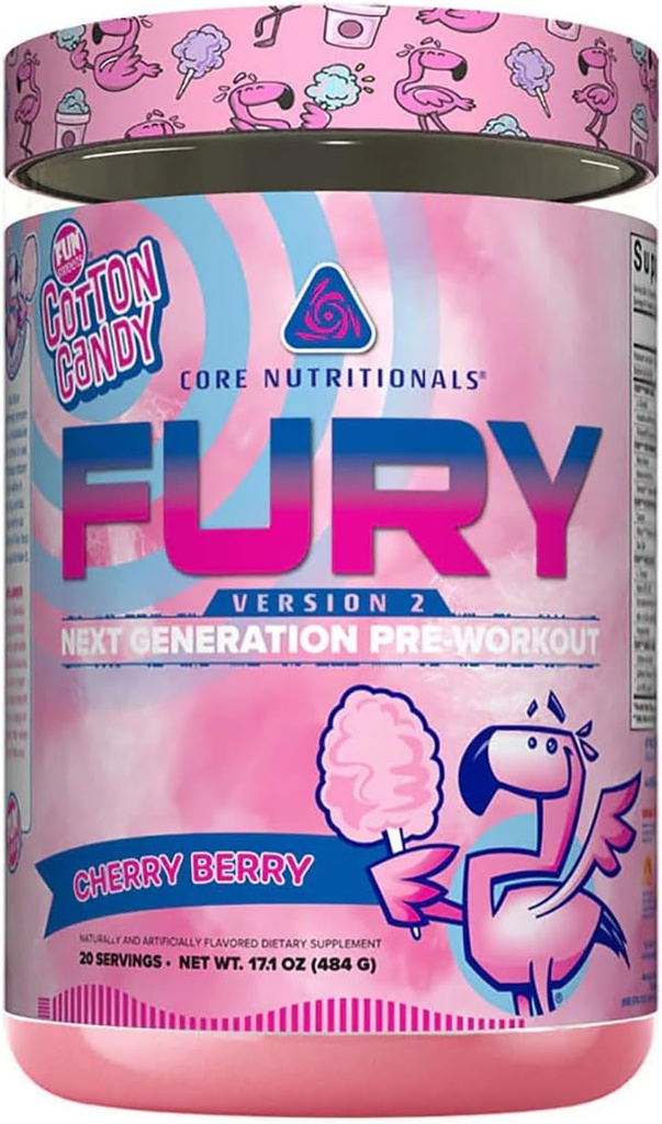 Core Nutritionals Fury V2: ジムW/Zum-XR®カフェイン、L-CItruline、アルファGPC(40 Scoops)(Fun SweetsTM Cherry Berry)でのパフォーマンスを最大化するプレワークアウトパウダー