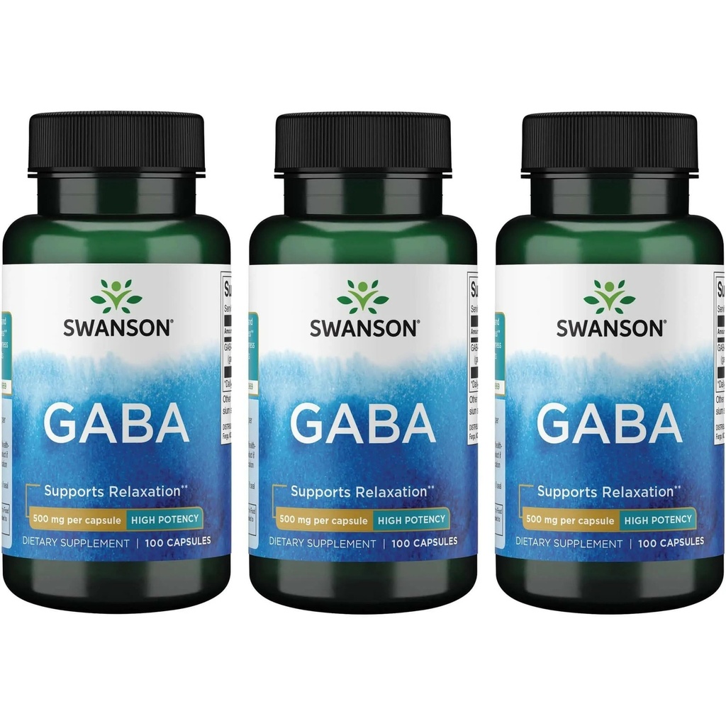 スワンソンGABA - アミノ酸サプリメントは、カルシウムとリラックスを促進し、残りの眠りをサポート - 健康なストレスレベルをサポートするための高効力式 - (100カプセル、500mg各) (3パック)