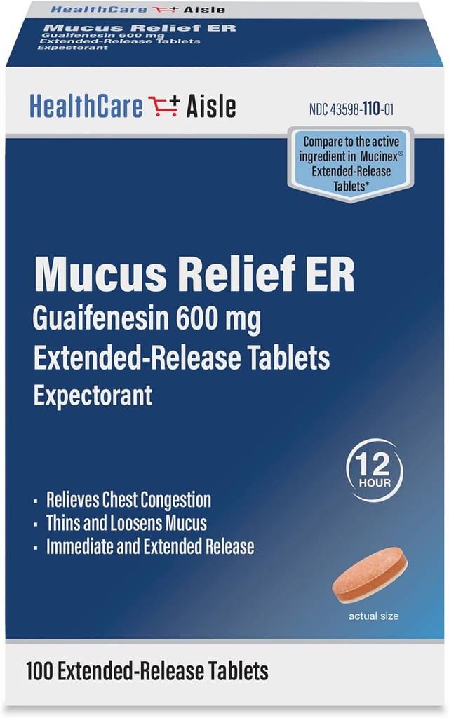 HealthCareAisle Guaifenesin 600のmgの延長解放- 100のタブレット-胸部の混雑の救助のためのMumcusの救助の Expectorant