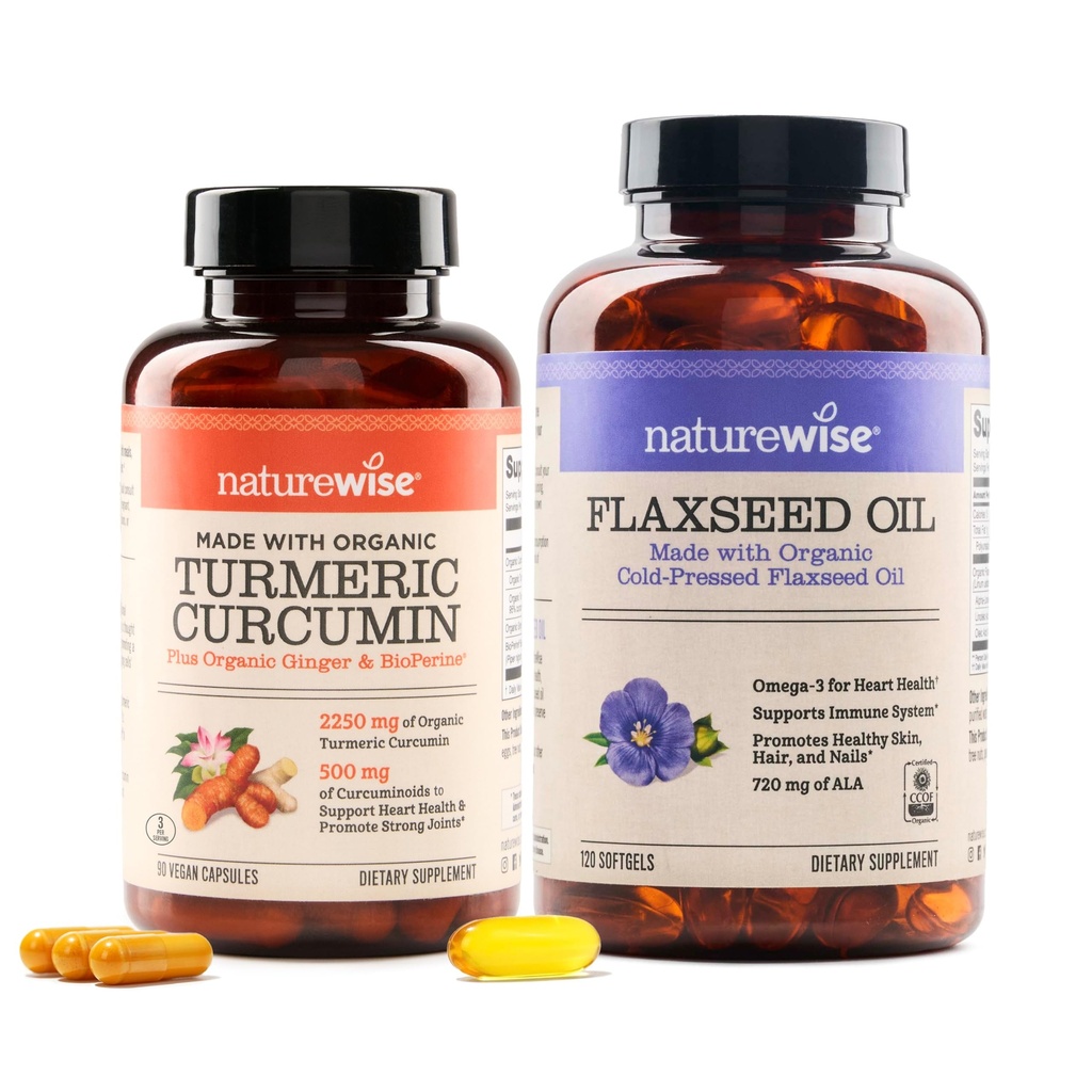 NatureWiseクルクミンターメリック2250mg&フラクシードオイル1200mgオメガ3 6 9ジョイント、ハート&免疫サポート[1&2ヶ月の供給]のためのSoftgels