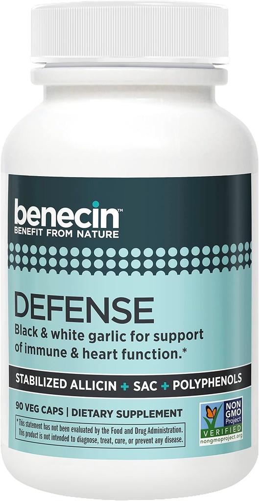 Benecin Defense 1500 mcg Stabilized Allicin per Capsule | Plus high Amounts of SAC & Polyphenols from Black Garlic | Powerful Support of Immune & Heart Function (90 Count, 90, Count)