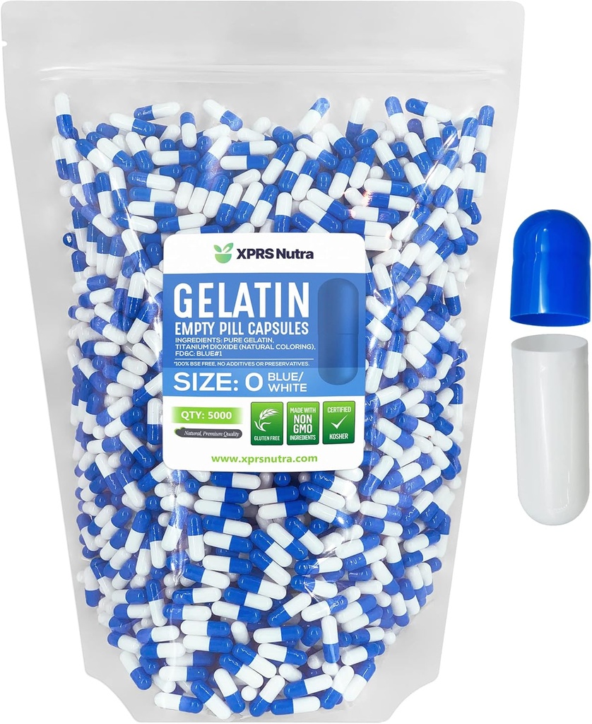 XPRSのNutraのサイズ0の空のカプセル- 5000の計算の空のゼラチンのカプセル-Pills DIYのカプセルの詰物-Do-It-Yourselfの補足のための純粋な牛の丸薬のゲルの帽子(青/白)