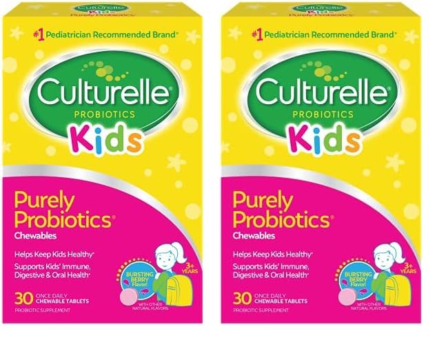 子供のためのCulturelleキッズChewable毎日のプロバイオティック, 年齢 3 +, No.1小児科医推奨ブランド, ナチュラルベリー, 消化の健康のための毎日のプロバイオティクス, 経口ケア&免疫サポート, 2 ヶ月の供給