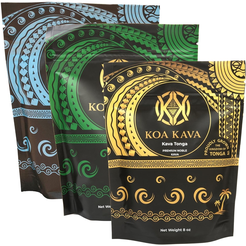 8 oz Koa Kava Bundle with Premium Tongan, Fijian Waka and Vanuatu Waka Kava Root Powder