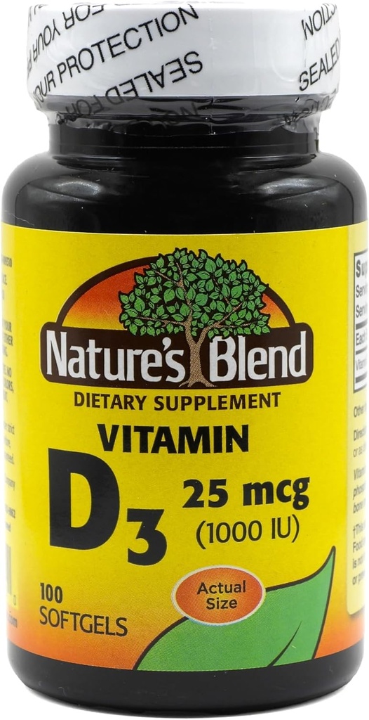 自然のブレンドビタミンD3 25 MCG (1000 IU) 飲みやすい、100 SOFTGELS