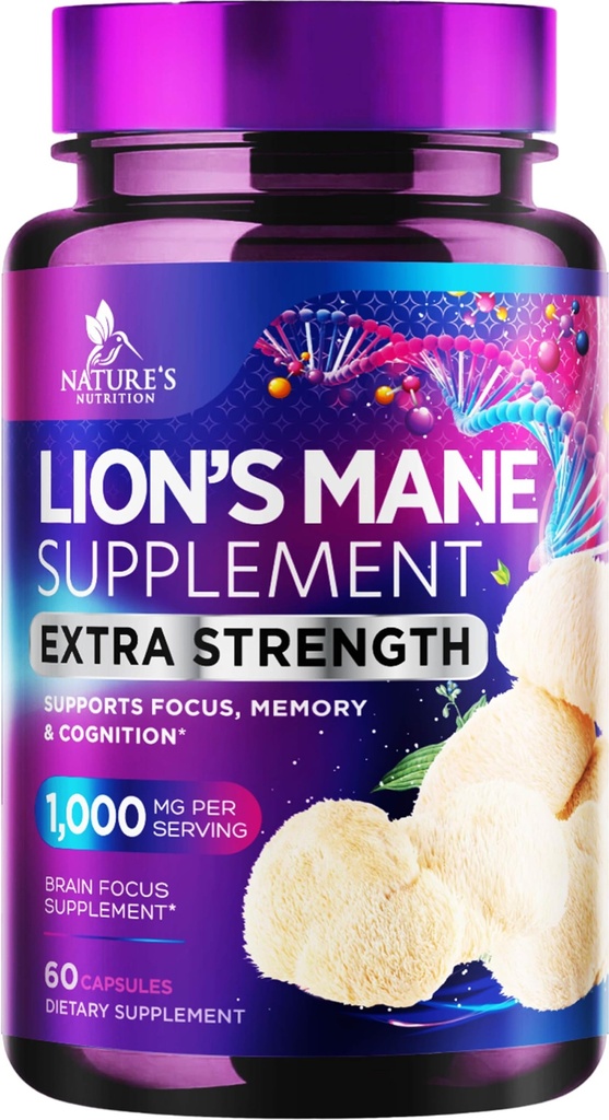 ライオンズマネのきのこのカプセル10,000mg - 記憶および焦点サポートのためのライオンのマネの補足のカプセル、頭脳、免疫の健康サポート、ビーガン、米国でびん詰めにされる、ライオンズマネのきのこの粉のエキス、60の計算