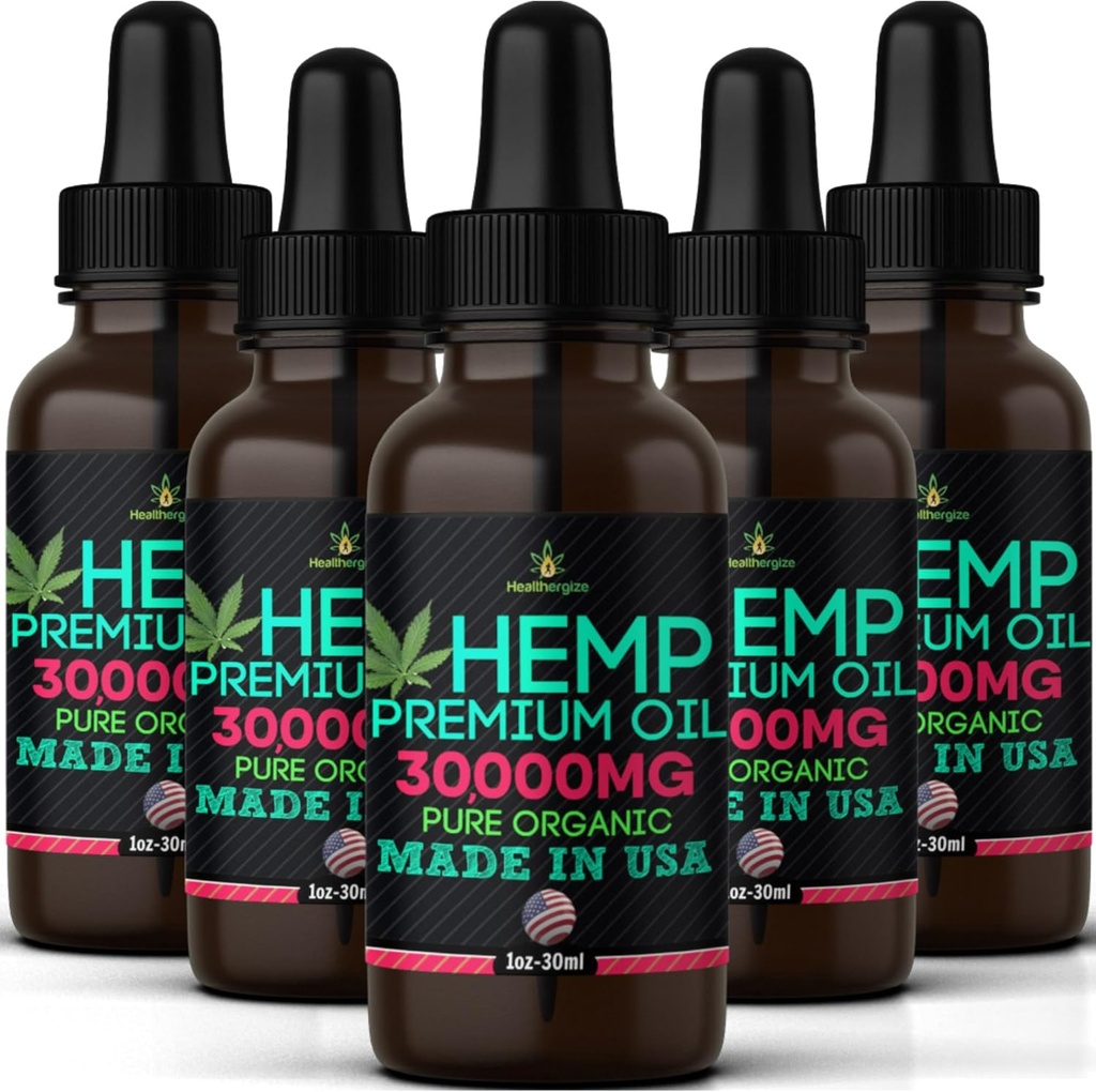 Hemp Oil-5 Pack-High Potensy Hemp Seed Oil-Organic Extract, Full Flavor Natural Benefits-Made in USA-for Skin, Relief, Sleep, Calm, Discomfort, Muscles, Massage-Safe for Pets-Full Omega 3, 6, 9