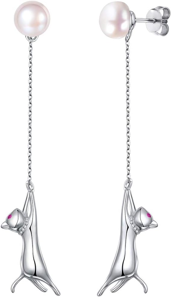 SILVERCUTE 925 Sterling Silver Earrings for Women,Silver Cat/Dinosaur/Devil Horn/Leaf/Snake/Skeleton Various Stud Earrings or Ear Cuffs