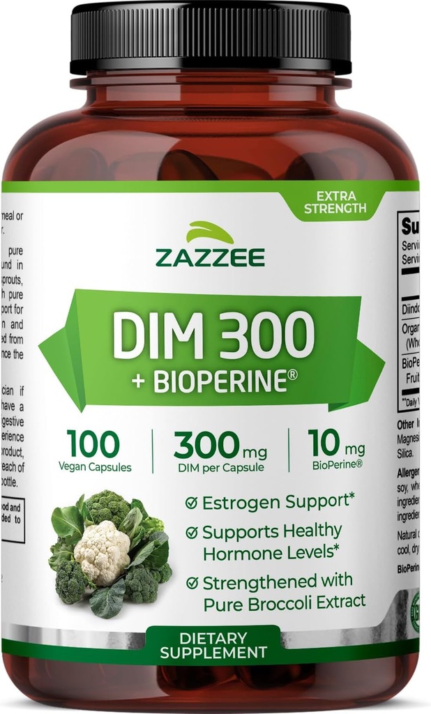 Zazzee DIM 300 カプセルあたり mg, 100 カウント, プラス 10 mg BioPerine, エストロゲンバランス, ホルモンのアクネ, 更年期サポート, ホルモンバランス, Diindolylmethane, ビーガン, オールナチュラル, GMO, 米国製
