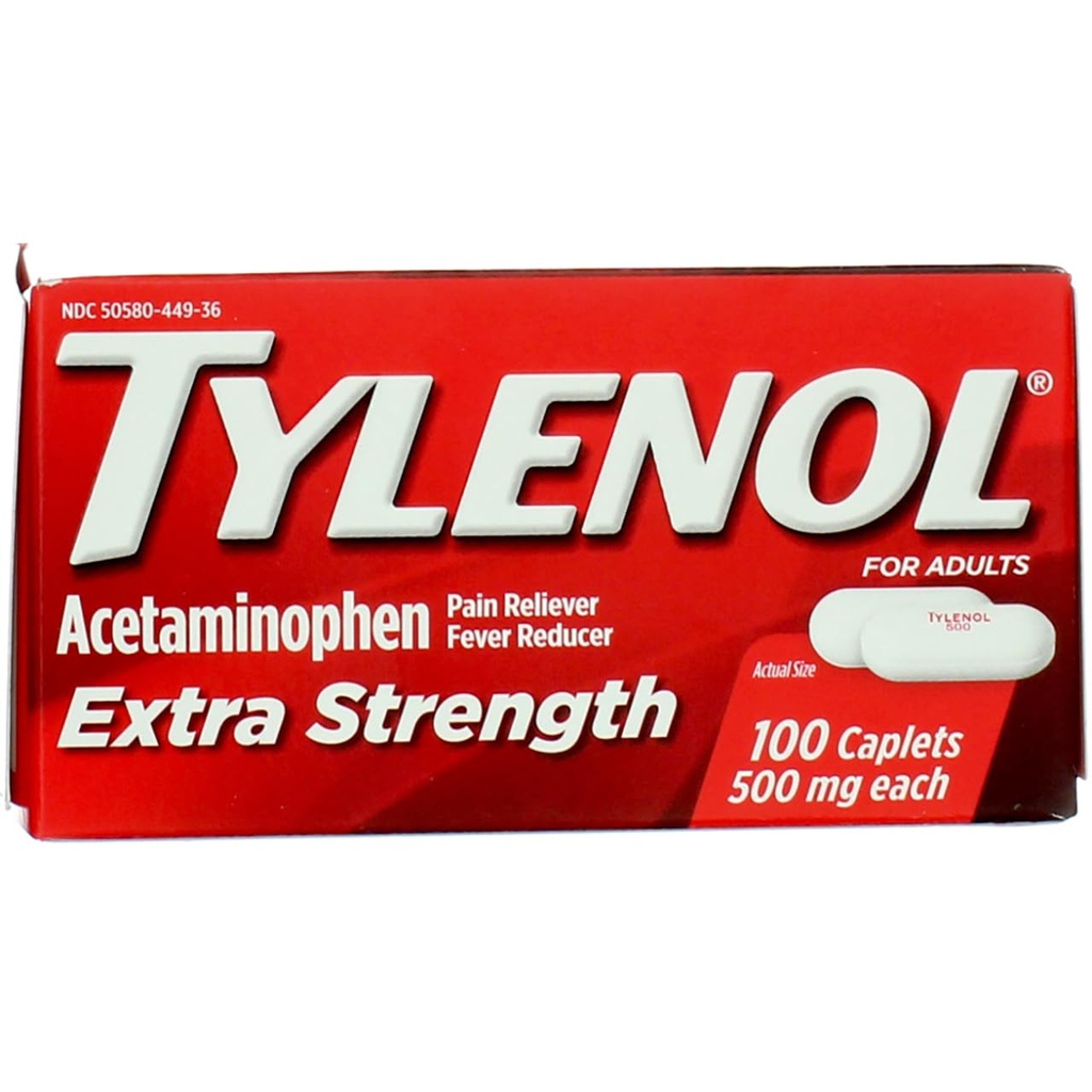 Tylenolの500のmgのアセトアミノフェン、苦痛のReliever及び熱の減力剤、100のctの余分強さの小冊子