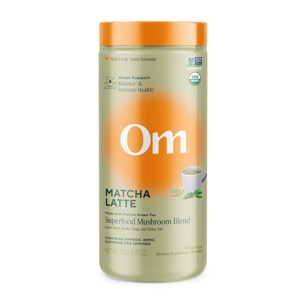 Om のきのこのスーパーフード Matcha Latte のブレンド – ライオンズ・マネと緑茶のきのこの粉, 霊芝 & トルコの尾 – 焦点, カルム & ストレス サポート – 8.47 oz キャニスター (30 サービング)